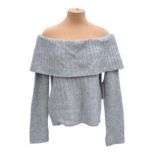 Worthington Women's Gray Ribbed Knit Off Shoulder Sweater Tunic Top Large New